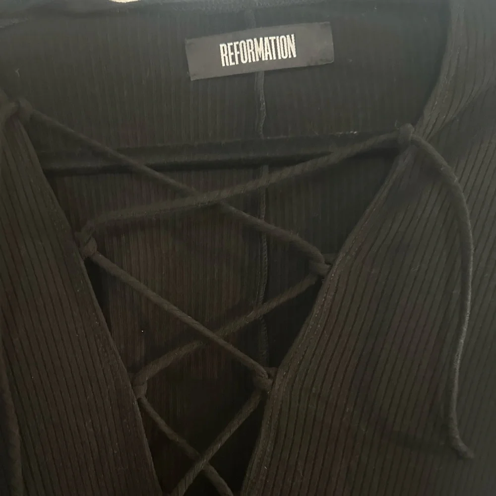 Reformation “Edison” Ribbed Black Long Sleeve Dress w/Lace-Up Front Size S - Picture 2 of 3